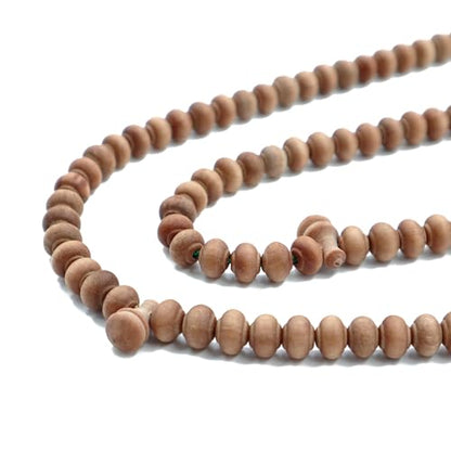 TheTasbih® Handmade Sandalwood 6mm Contoured Prayer Beads Tasbih Misbaha with Green Tassels