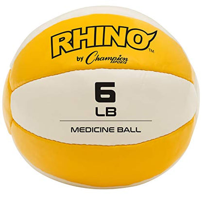 Champion Sports Leather Medicine Balls – Durable Weighted Balls for Strength, Core & Conditioning Training - style: Yellow (6-7 lbs)