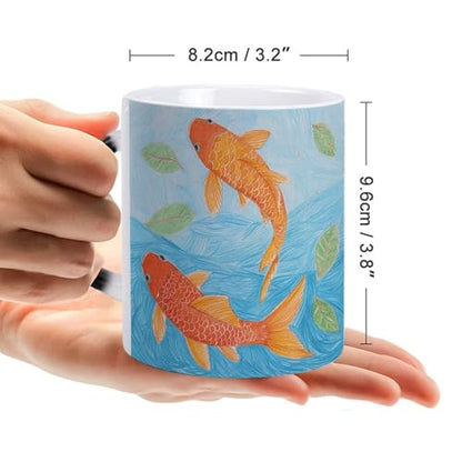 Color Changing Coffee Tea Orange Fish Mug 11 Oz Heat Changing Ceramic Cup Novelty Black Heat Sensitive Mug Funny Morphing Milk Cup Personalized Gift for Men Women