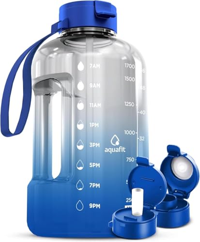 AQUAFIT Half Gallon Water Bottle with Time Marker - color: Blue Skies, size: 64 Ounces