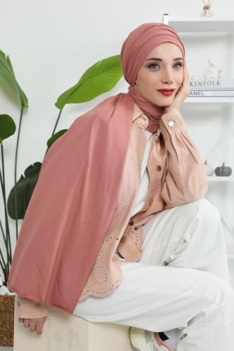 Aisha's Design Instant Hijab Scarves for Women, 95% Cotton Pretied Bonnet Turban Easy to Wear Cotton Headscarf - color: Cappuccino