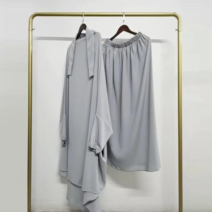 ODIZLI Two Pieces Jilbab and Dress for Muslim Women Long Khimar and Skirt Available for Prayer - color: Light Gray