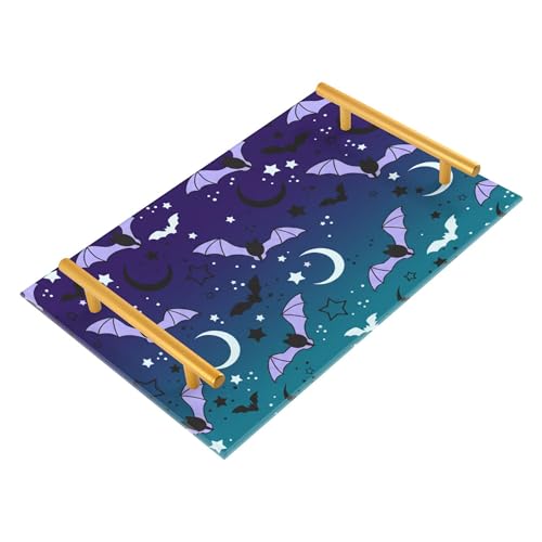Bathroom Vanity Tray Counter Organizer, Fantasy Night Bats Decorative Tray with Handles Countertop Storage for Bathroom Bedroom Kitchen Home Farmhouse - color: Fantasy Night Bats
