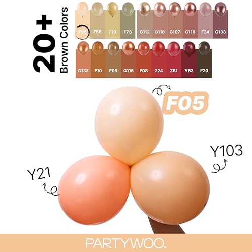 PartyWoo 누드 풍선 140피스 다양한 사이즈 45.7cm(18인치), 30.5cm(12인치), 25.4cm(10인치), 12.7cm(5인치), 살구, 보헤미안 가을 뉴트럴 풍선 아치 키트, 가랜드, 졸업 생일 소년 베이비 샤워 테마 파티 장식, 브라운-F05 - color: Apricot-f05