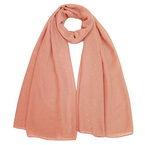Lina & Lily Solid Shimmer Sparkle Glitters Sheer Maxi Shawl Scarf Hijab Lightweight - color: #10 Peach