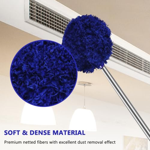 Ceiling Fan Cleaner Duster Reusable Microfiber Ceiling Fan Blade Cleaner Removable Duster with Extension Pole Adjusts 13 to 49.7 Inch for Cleaning Walls Furniture Door Window Top (Dark Blue) - color: Dark Blue