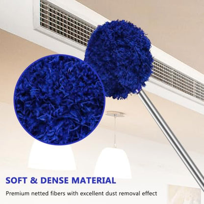 Ceiling Fan Cleaner Duster Reusable Microfiber Ceiling Fan Blade Cleaner Removable Duster with Extension Pole Adjusts 13 to 49.7 Inch for Cleaning Walls Furniture Door Window Top (Dark Blue) - color: Dark Blue