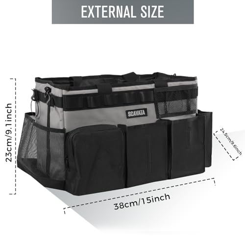 SCAVATA Wearable Cleaning Caddy Bag, Cleaning Caddy Supplies Organizer with Handle & Shoulder Straps for Housekeepers, Under Sink & Car Cleaning Tool Organizers with 4 Foldable Divider (Grey) - color: Grey