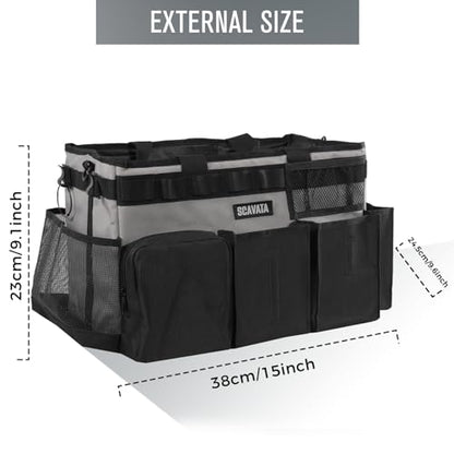 SCAVATA Wearable Cleaning Caddy Bag, Cleaning Caddy Supplies Organizer with Handle & Shoulder Straps for Housekeepers, Under Sink & Car Cleaning Tool Organizers with 4 Foldable Divider (Grey) - color: Grey