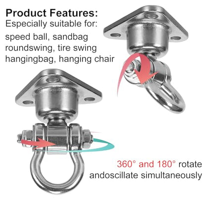 Silent Bearing Swivel Swing Hanger Stainless Steel Heavy Duty 180°+360° Swivel Swing Hook 1500 lb Capacity Playground Yoga Hammock Chair Rope sandbag Porch Swing Bag Sleeve - size: 3 Holes-1