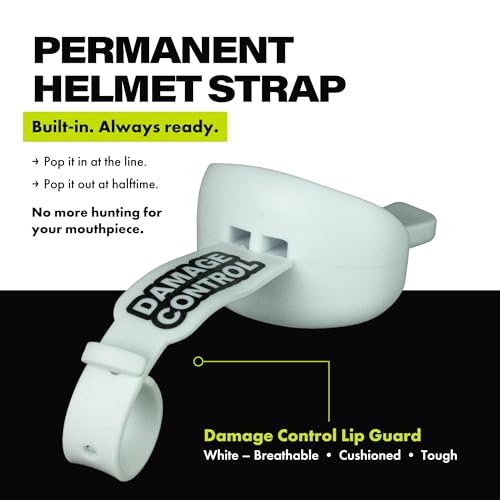 DAMAGE CONTROL Pacifier Football Mouth Guard – Permanent Strap – White | Youth Football Mouthpiece, No Boiling, Breathable Design, Protects Lips & Teeth, Works with Braces - color: White