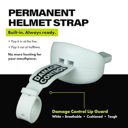 DAMAGE CONTROL Pacifier Football Mouth Guard – Permanent Strap – White | Youth Football Mouthpiece, No Boiling, Breathable Design, Protects Lips & Teeth, Works with Braces - color: White