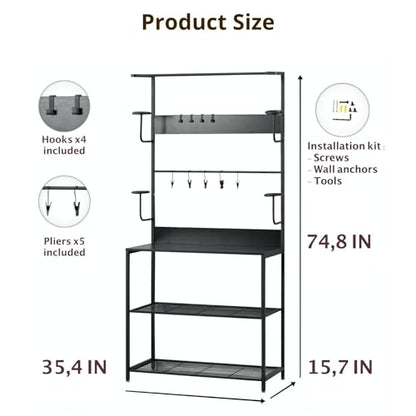 오토바이 스포츠 헬멧 랙 차고 정리함 블랙 190.5x88.9x38.1cm(75x35x15인치) | 장갑 홀더, 바닥 및 벽 마운트가 있는 헬멧 7개, 입구, 유틸리티, 상점 또는 차고 보관을 위한 금속 신발 선반을 담을 수 있습니다