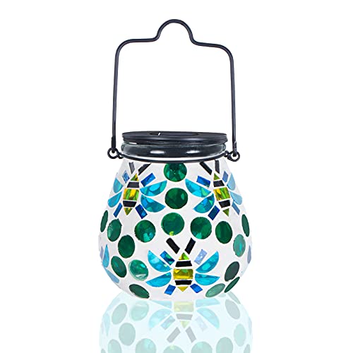 Outdoor Solar Lantern Waterproof Mosaic Glass Hanging Garden Light Bee - color: Bee