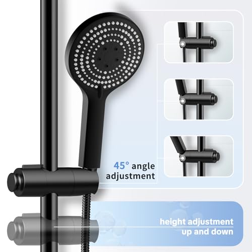OFFO Shower Head Holder, Adjustable 0.75-1.00 in Hand Held Shower Head Holder for Slide Bar, 45 Degree Rotation Shower Sprayer Holder with Hanging Design, Matte Black - style: Matte Black with Hanging Design