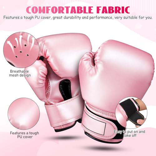 NUOBESTY Kids Boxing Gloves Pink Toddler Sparring Mitts for 3-8 Years | Soft Sponge Padding PU Punching Bag Gloves for Kickboxing, Muay Thai Training, Youth Girls Boys Practice at Home
