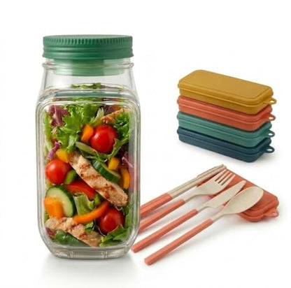 Salad Pod 34oz, Portable Salad Container with Leakproof Dressing Cup, Side Opening & Premium Stainless Steel Cutlery, BPA-Free Meal Prep Lunch Box for Office, Gym & Travel
