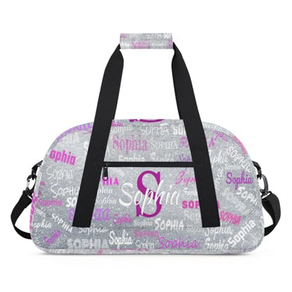 Custom Gym Bag for Girls, Overnight Bags Cheerleaders, Silver Glitters | Personalized Sport Dance Bag Travel Practice Gymnastics Duffel Bag - color: Color 18