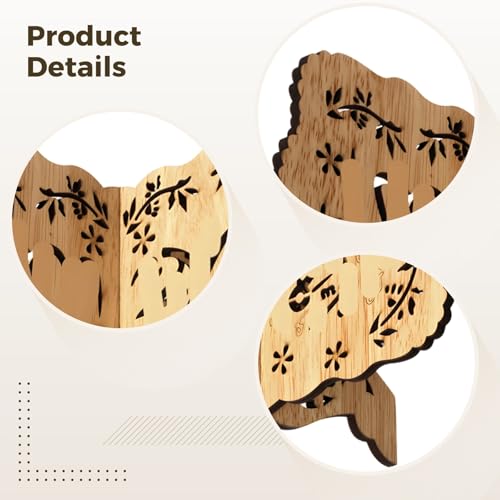 Wood Grain Quran Holder Book Stand, Poplar Wood, Hollow Carved Design, Retro Multi-Functional Desktop Reading Stand, Stable Support Book Holder for Adults, 5.1 x 7.6 in / 13 x 19.4 cm