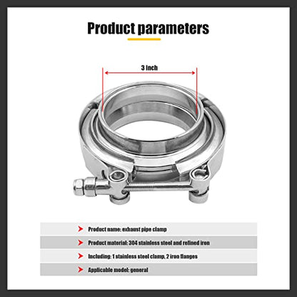 3" Stainless Steel Exhaust Clamp Kit, V-bolt Clamp, Male Female Flange Clip, Turbo Pipe Performance Exhaust System (Silver) - size: 3In