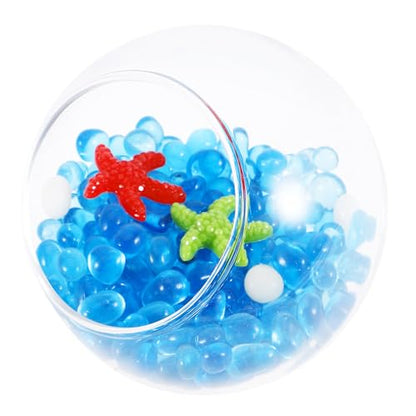 Fish Tank Ornament Aquarium Glass Shrimp Hideout Cave with Frosted Blue Glass Pebbles 50g and Red Decorations for Aquarium Landscaping and Shrimp Shelter