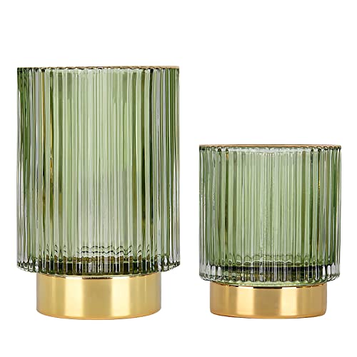 DASITON Makeup Brush holder Organizer, Crystal Cosmetic Makeup Brush Glass Brushes Storage Holder, Vintage Make Up Brush Cup Pen Pencil Holder striped vase(Green S+L) - color: Green, size: S+L