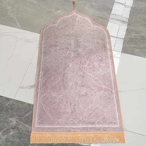 QQXXMuslim Prayer Blanket,Thick Soft Velvet Turkish Design,Luxury Prayer mat Rug for Men and Women,Portable Travel Prayer mat,Simple Pocket Prayer Rug,Great Islamic Ramadan Gift (Pink), Light Tan - color: Light Tan