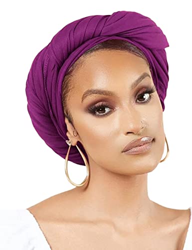 Nonbongoy Head Wraps for Black Women 71"x32" Long Soft Jersey Hijab Turban - color: 1- Fuchsia Headwrap
