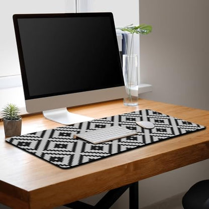 Large Mouse Pad Black and White XXL Mousepad Gaming Mouse Pads Computer Desk Mats Extra Large Desk Pad Non-Slip Rubber Base 35.4" X 15.7" for Game Office, Classic Rhombus Pattern - color: Black/White Classic Geometry