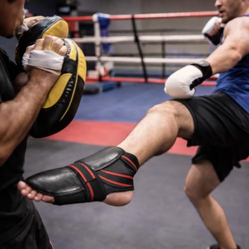 Instep Protector, Unisex Taekwondo Foot Protector Gear Martial Arts Fight Boxing Punch Bag Sparring Training MMA Thi Leather(Black) Taekwondo
