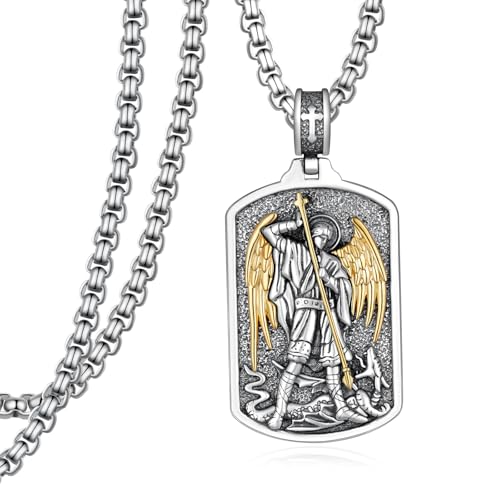 Western Catus/Knights Templar/St Michael/Santa Muerte/Praying Hand/Spartan/Virgin Mary/Tetragrammaton/Wrestlers/Allah Necklace Sterling Silver Dog Tag Necklace Christian Jewelry Gifts for Men - style: St Michael
