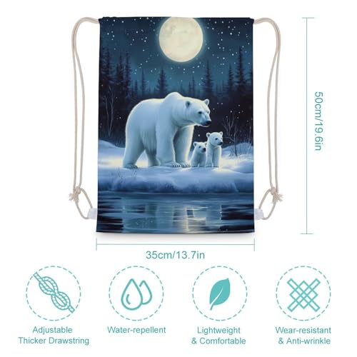 Winter Night Scene Polar Bears Drawstring Backpack Canvas String Bag Lightweight Sports Gym Bag for Men Women - color: Color-1