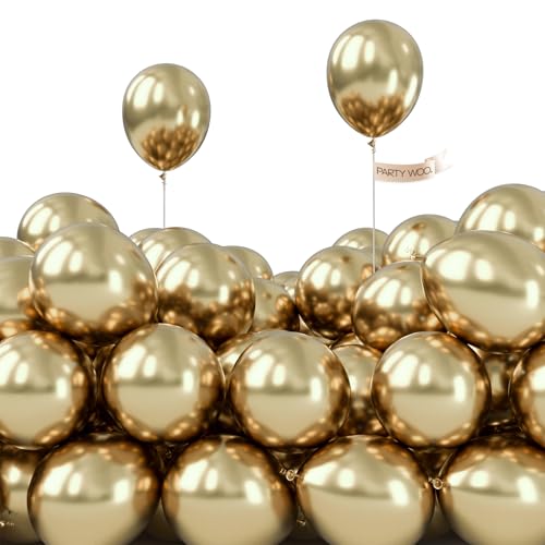 PartyWoo Metallic Gold Balloons 50pcs 5 Inch Chrome Gold Latex Balloons for Birthday Graduation Baby Shower Anniversary Wedding Bachelorette Christmas New Year Tea Party Decorations Gold-G128 - color: Gold-g128, size: 5 inch