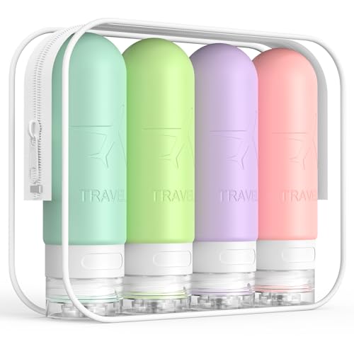 ME.FAN Travel Bottles for Toiletries,3oz Silicone Travel Size Containers, TSA Approved Squeezable Portable Split Bottle, Travel Accessories for Conditioner Shampoo Lotion - 4 Pack Bright - color: Bright
