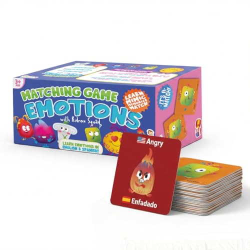 Kidrox Emotions Matching Game – Bilingual Memory Card Game in English & Spanish for Kids Ages 3+ | Learn & Mimic Emotions with Kidrox Squad | Premium Magnetic Box | 40 Tiles - color: Emotions