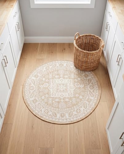 Rugs.com - Outdoor Aztec Rug – 3 Ft Round Natural Indoor/Outdoor Rug – Flatweave Area Rug for Patios, Decks, and Porches - color: Natural, size: 3'3" (Round)