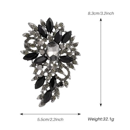 SELOVO Women's Rhinestone Crystal Wedding Flower Leaf Sparkle Brooch Pin - color: Black