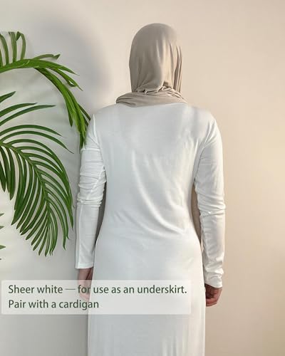 Modal Cotton Abaya Women Long Sleeve Prayer Dress Soft Stretch Islamic Clothes Elegant Robe For Eid, Ramadan, Umrah, Hajj - color: White, size: Medium-Large