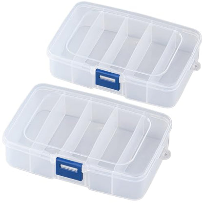 2 Pack Transparent Plastic Bead Organizers (5 Grids),Craft Organizers and Storage Beads Organizer, Art DIY, Crafts Jewelry Storage, Fishing Tackles, Size 5.51 x 3.54 x 1.38 in - size: 5 Grids