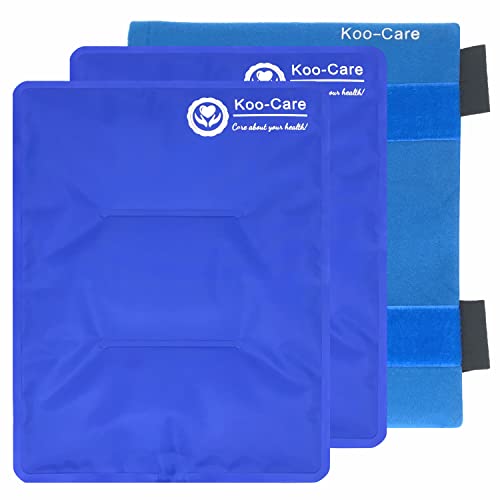 Koo-Care 2 Large Gel Ice Packs for Injuries Reusable Hot Cold Pack Wrap with Strap - Flexible Cold Compress for Shoulder Rotator Cuff, Hip, Knee Replacement Pain Relief Post-Surgery Recovery 11" x 14" - size: 11" x 14" (3-Piece Set)