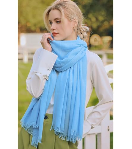 Solid color cotton and linen scarf, wrinkled all season versatile long sunscreen fashionable shawl - color: Light Blue