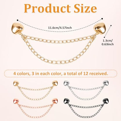 12 Pcs Magnetic Clothing Clips with Chain for Pants, Hems and Sleeves
