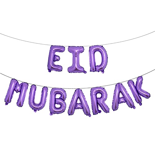 16inch Rose Gold Eid MUBARAK Foil Balloons Party Decoration Supplies Ramadan Decoration Gold EID Balloons For Muslim EID Ballon (EID Purple) - color: Eid Purple
