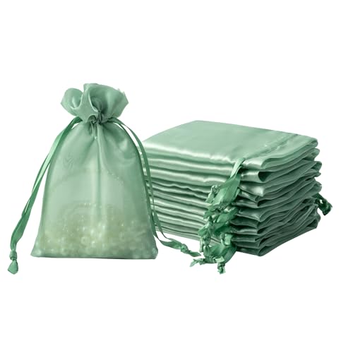 QIANF 20 Pcs Sage Green Small Organza Bags 4X6 inch for Wedding Favors with Drawstring, Mini Mesh Gift Bags Jewelry Pouch for Candy Bridal Shower Party Favor Baby Shower Christmas - color: Sage Green, size: 4x6"