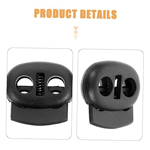 SEWACC 10pcs Double Hole Plastic Cord Lock Spring Loaded Stoppers for Backpack Luggage Outdoor Gear Lightweight Black - size: 10pcs