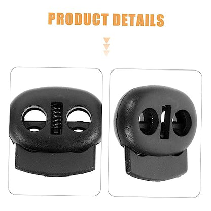 SEWACC 10pcs Double Hole Plastic Cord Lock Spring Loaded Stoppers for Backpack Luggage Outdoor Gear Lightweight Black - size: 10pcs