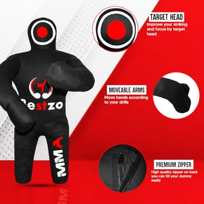 Bestzo Kids MMA Grappling Dummy - Unfilled Canvas Wrestling & BJJ Training Partner for Karate, Judo & Boxing (48-Inch) - color: Black