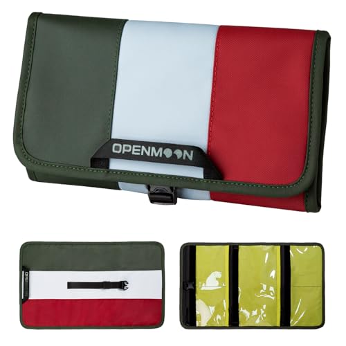 OPENMOON Multi-Purpose Storage Organizer, Tri-Fold Design, 5 Compartments, Splash-Proof, for Cables, Toiletries, Makeup (Dark Green+Gray+Red) - color: Dark Green+Gray+Red