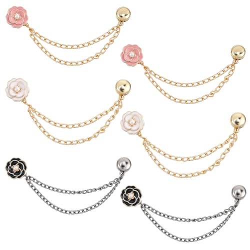 6pcs Magnet Flower Clothing Pins, Multi-Function Magnetic Clothing Clip, Metal Magnetic Clothing Clips with Chain, Magnetic Button Clips for Women Clothes, Scarves, Hijab, Trousers, Cardigans, Cuffs a