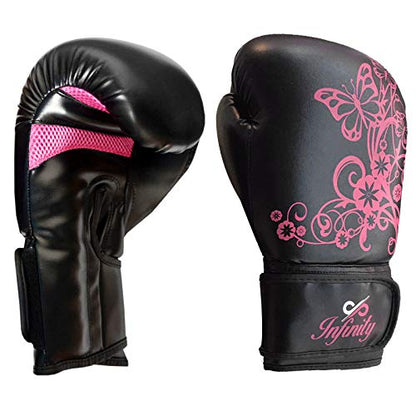 Womens Boxing Gloves Kids MMA Training Ladies Punching Mitts Girls Childrens - color: Black Flower Boxing Gloves, size: 14Oz